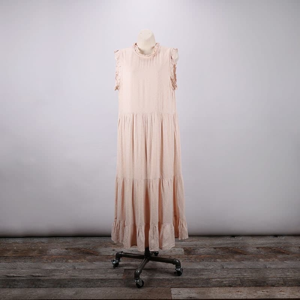 Sleeveless Pink Ruffle Maxi Dress